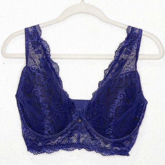ThirdLove Longline Lace Plunge Bra Dark Blue 36E Gold Hardware - Picture 4 of 10